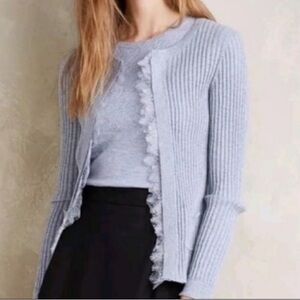 Anthropologie Knitted and Knotted Ribbed Lace Front Cardigan. Size Small. EUC